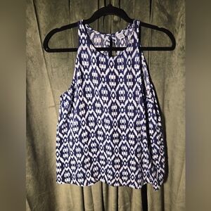 Old Navy Blue and White Ikat-Print Racerback Tank